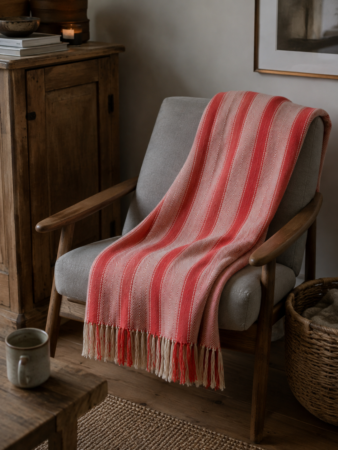 The Loom Throw - Coral Red